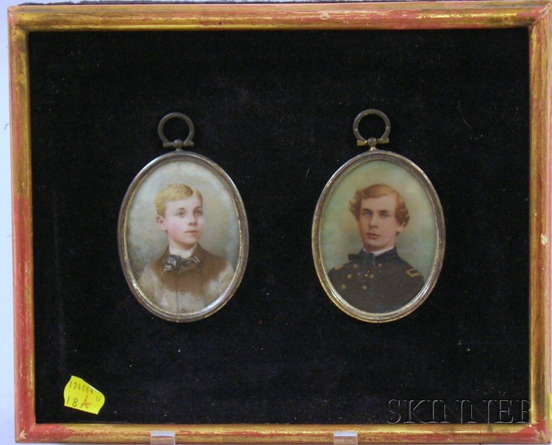 Appraisal: Portrait Miniatures of a Soldier and a Boy America late