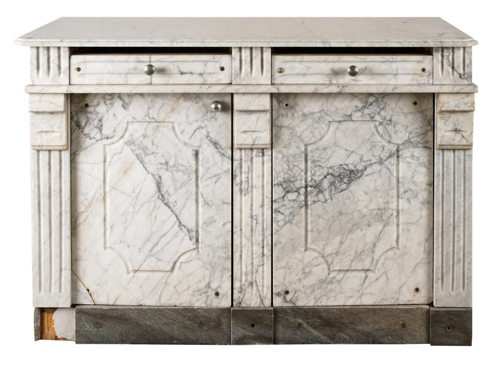 Appraisal: CONTINENTAL MARBLE RESTAURANT BUFFEThaving two drawers with chrome handles over