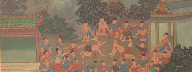 Appraisal: A SOUTH EAST ASIAN WATERCOLOUR depicting a wrestling match with