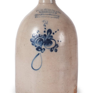 Appraisal: A Two-Gallon Cobalt Decorated Stoneware Advertising Crock Late th Century