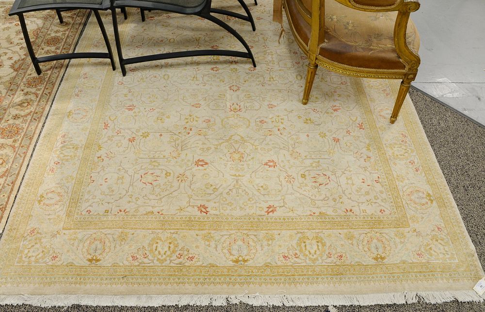 Appraisal: Contemporary Oushak style rug tan with red flowers ' x