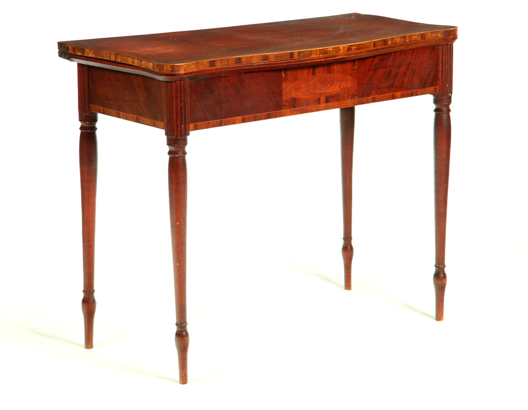 Appraisal: SHERATON CARD TABLE Attributed to Newburyport Massachusetts birch with figured