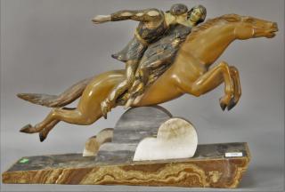 Appraisal: Art Deco alabaster sculpture of a leaping horse with two