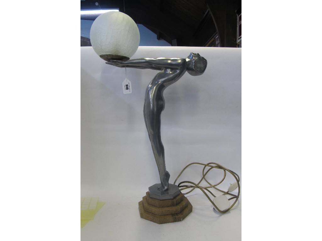 Appraisal: Art Deco style silvered figural table lamp