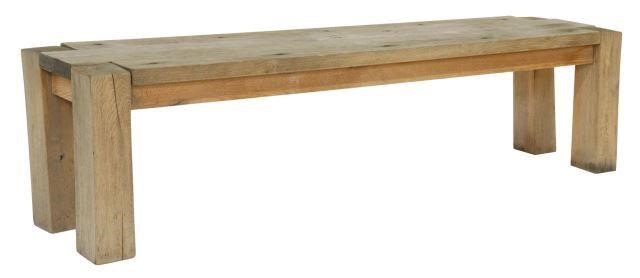 Appraisal: Rustic wood bench th c having plank top with dowel