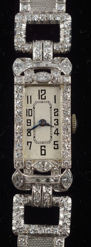 Appraisal: Platinum diamond art deco mesh ladies bracelet watch diamonds total