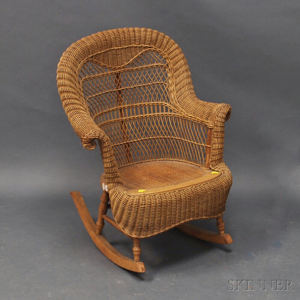 Appraisal: Late Victorian Wicker Armrocker th century ht wd dp in