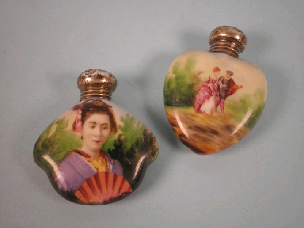 Appraisal: Two similar late thC porcelain scent bottles each printed with