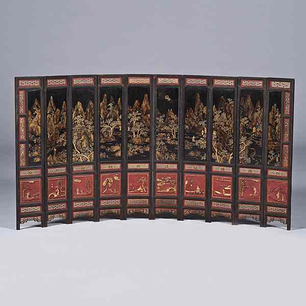 Appraisal: Chinese Wooden Painted Screen Chinese ca th century A ten