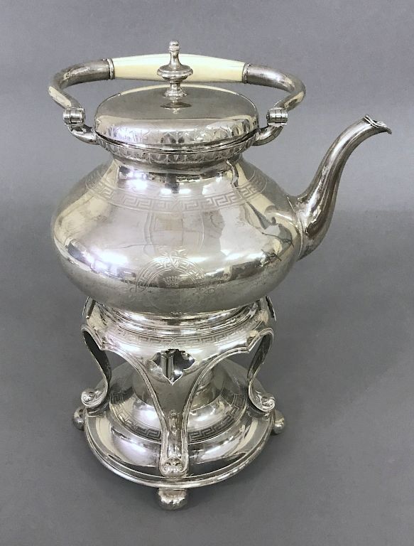 Appraisal: German Silver Kettle on Stand German silver kettle on stand