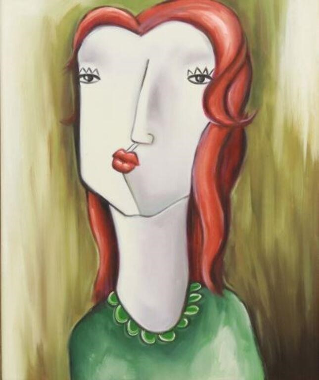 Appraisal: Decorative framed oil on canvas painting Girl with Red Hair