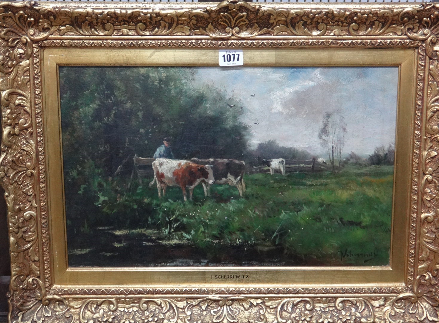 Appraisal: Johan Scherrewitz - Cattle in a meadow oil on canvas