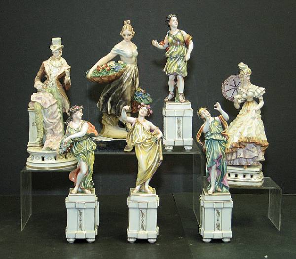 Appraisal: An assembled group of seven Italian ceramic figures th century