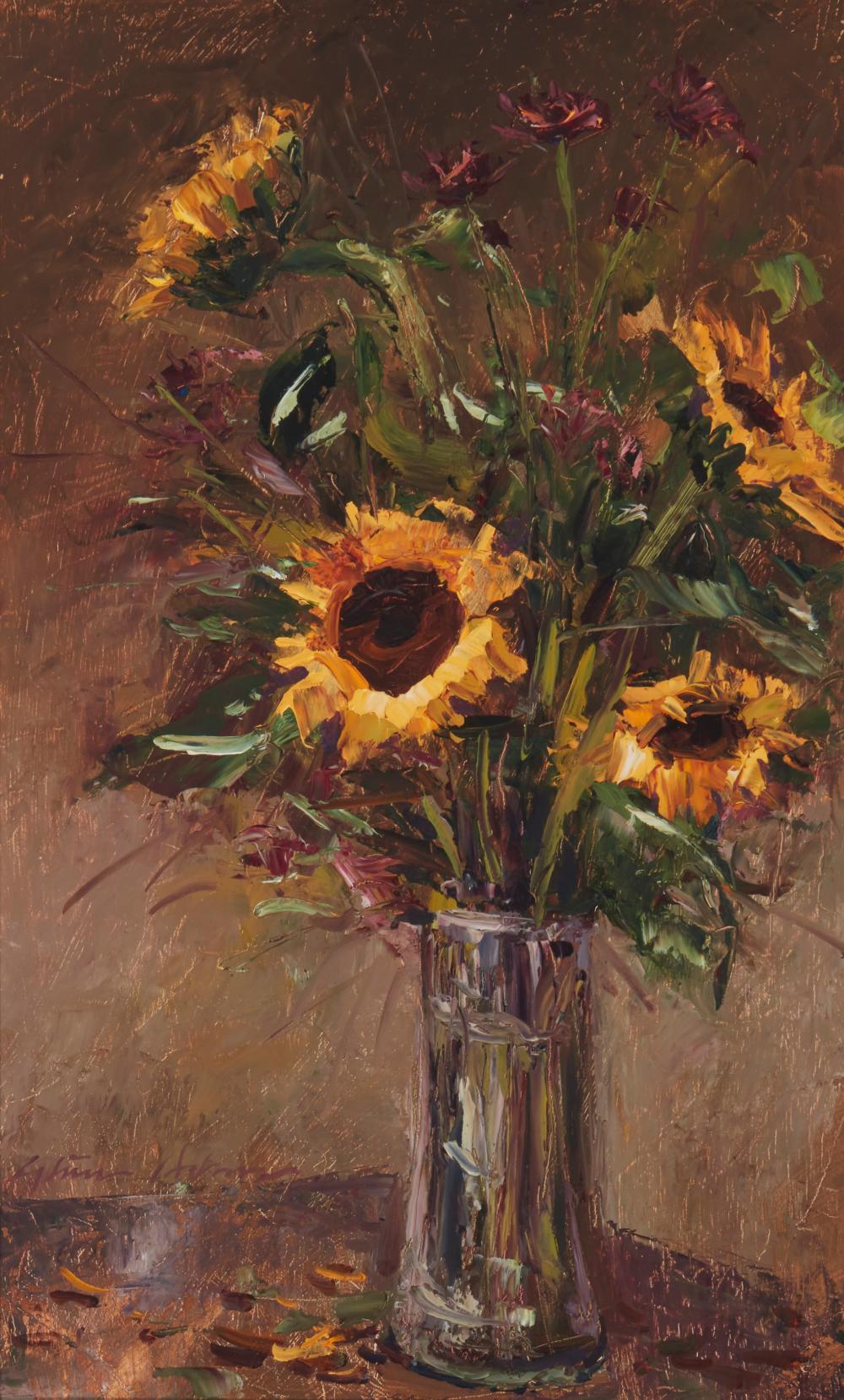 Appraisal: Steven Lee Adams b Utah Sunflowers Oil on Masonite Signed