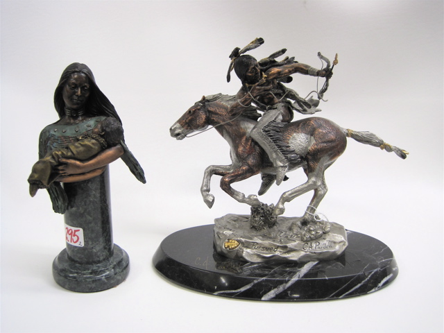 Appraisal: TWO C A PARDELL POLYCHROME METAL SCULPTURES Crazy Horse limited