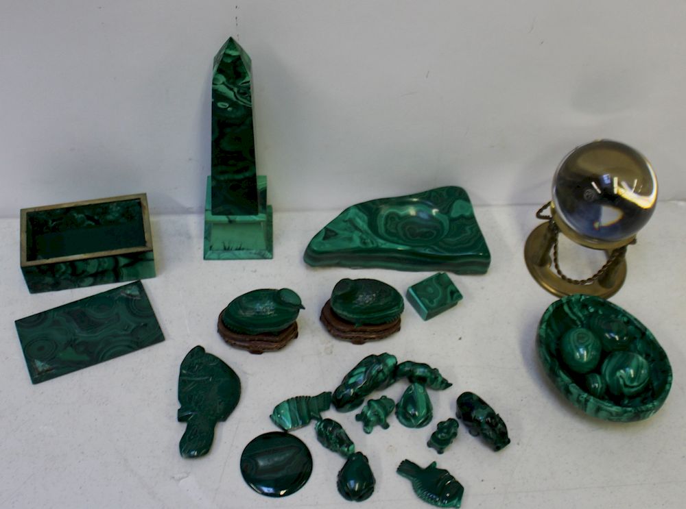 Appraisal: Lot of Assorted Collectible Malachite Cabinet Items To include fish