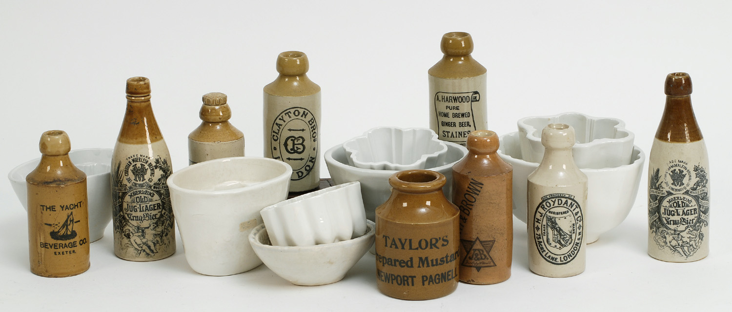 Appraisal: SEVENTEEN PIECES OF STONEWARE AND POTTERY bottles heights from to