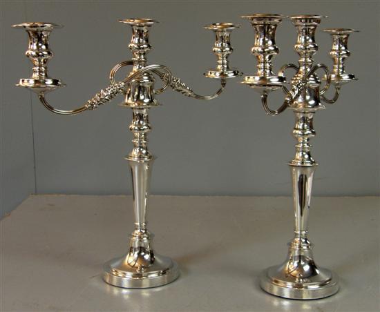 Appraisal: Pair of twentieth century silver plated two branch candelabra on