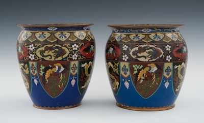 Appraisal: A Pair of Cloisonne Vases in the Archaic Style Squat