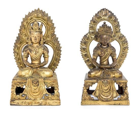 Appraisal: Two Sino-Tibetan Gilt Bronze Figures of Amitayus Height of taller