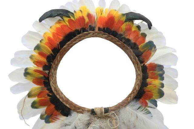 Appraisal: Cased Amazon radial feathered headdress Rikbaktsa people Northwest Mato Grasso