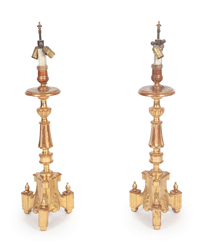 Appraisal: A Pair of Giltwood Candlesticks Height inches A Pair of