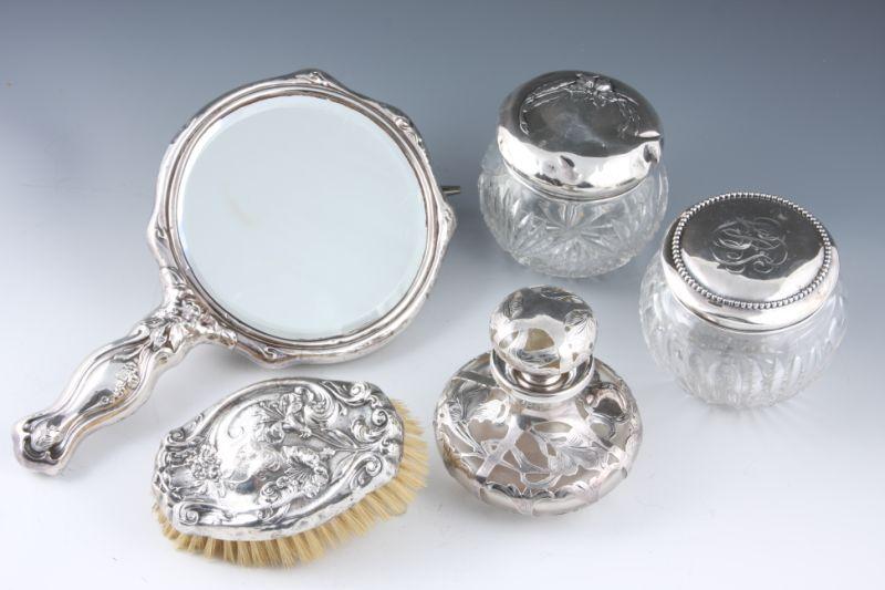 Appraisal: Five Piece Silver Art Nouveau Vanity Set an attractive assembled