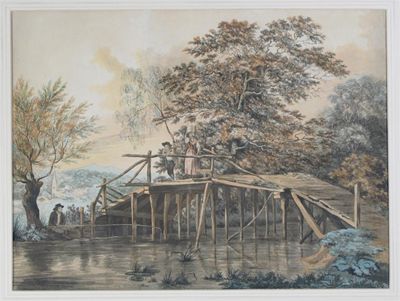 Appraisal: George Samuel Exh - The Old Wooden Bridge Watercolour and