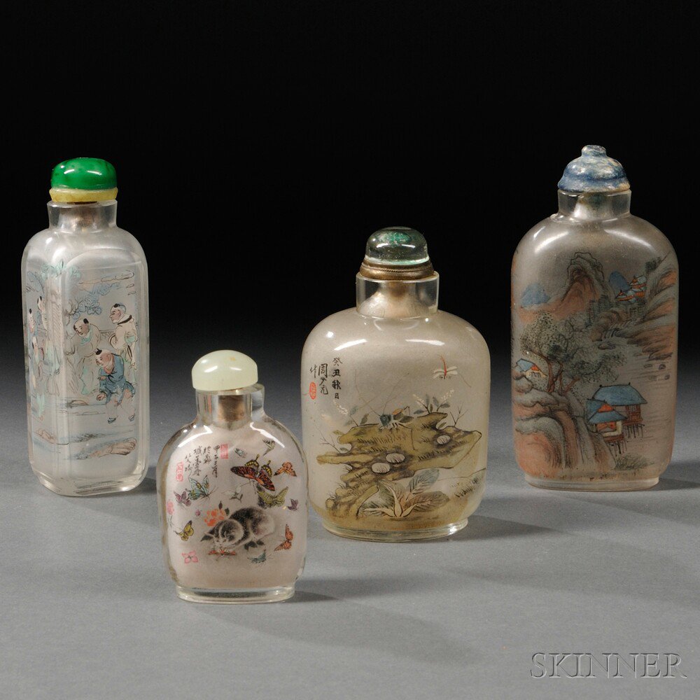 Appraisal: Four Snuff Bottles with Interior Paintings China th th century