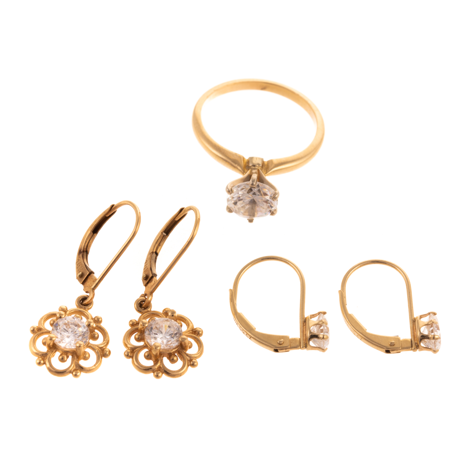 Appraisal: TWO PAIRS OF CZ EARRINGS CZ RING IN K K