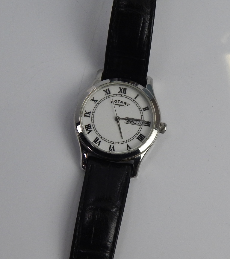 Appraisal: A Rotary gents wristwatch with white dial Roman numerals and