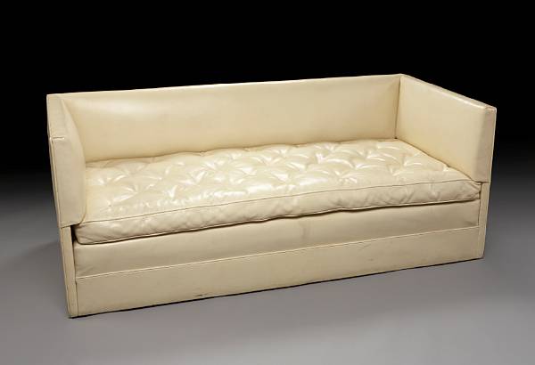 Appraisal: An Art Deco vanilla leather box sofa Customized for the