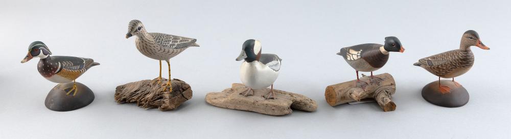 Appraisal: FIVE JAMES LAPHAM MINIATURE BIRD CARVINGS DENNIS PORT MASSACHUSETTS TH