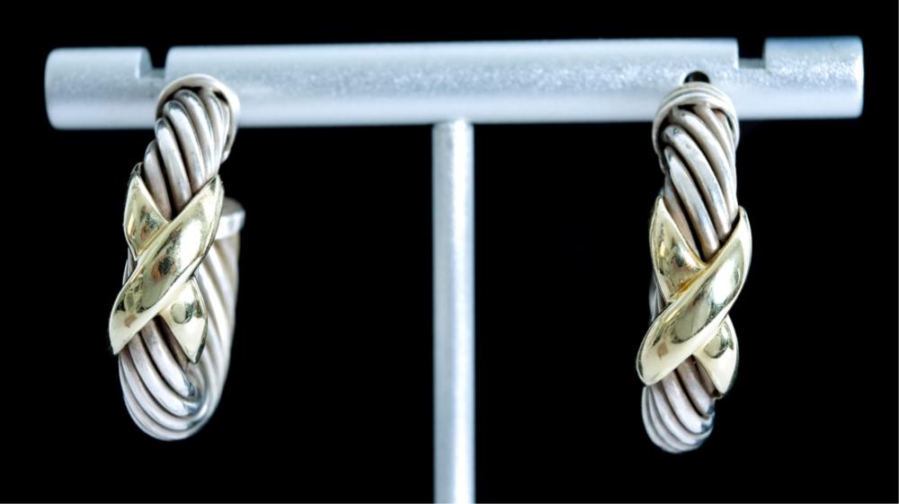 Appraisal: DAVID YURMAN K YG TRIPLE CABLE EARRINGSDavid Yurman K yellow