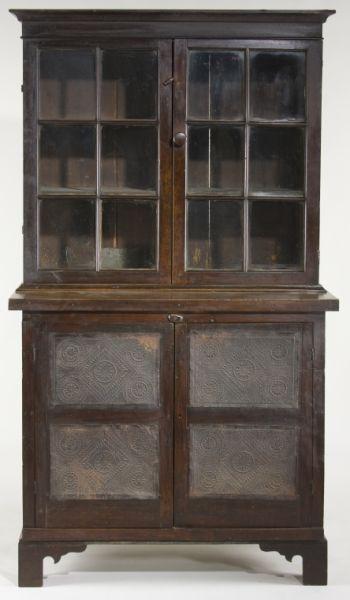 Appraisal: Southern Vernacular Cupboard two-part form walnut and poplar and yellow