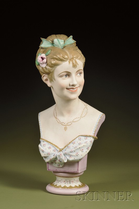 Appraisal: Painted Bisque Portrait Bust of a Young Beauty France c