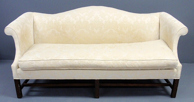 Appraisal: Chippendale style camelback sofa with beige upholstery h x l