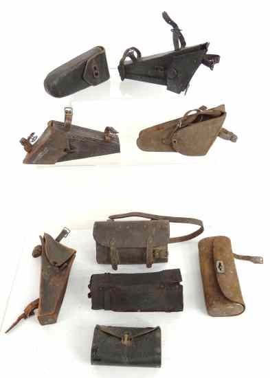 Appraisal: Collection of nine leather tool pouches one signed Columbia