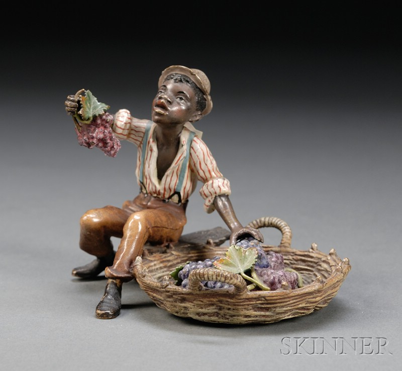 Appraisal: Viennese Cold Painted Bronze Figure of a Black Grape Seller