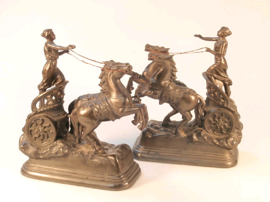 Appraisal: A pair of spelter figure groups of Boadicea in a