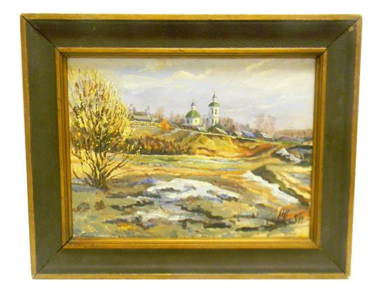 Appraisal: th C Continental oil on canvas depicting thawing spring landscape