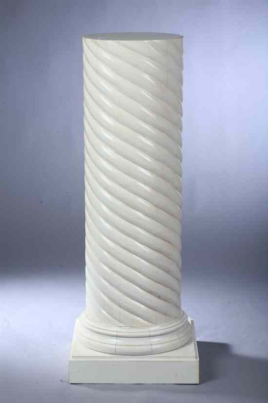 Appraisal: CONTEMPORARY CREAM-PAINTED PEDESTAL Turned column square plinth - in x