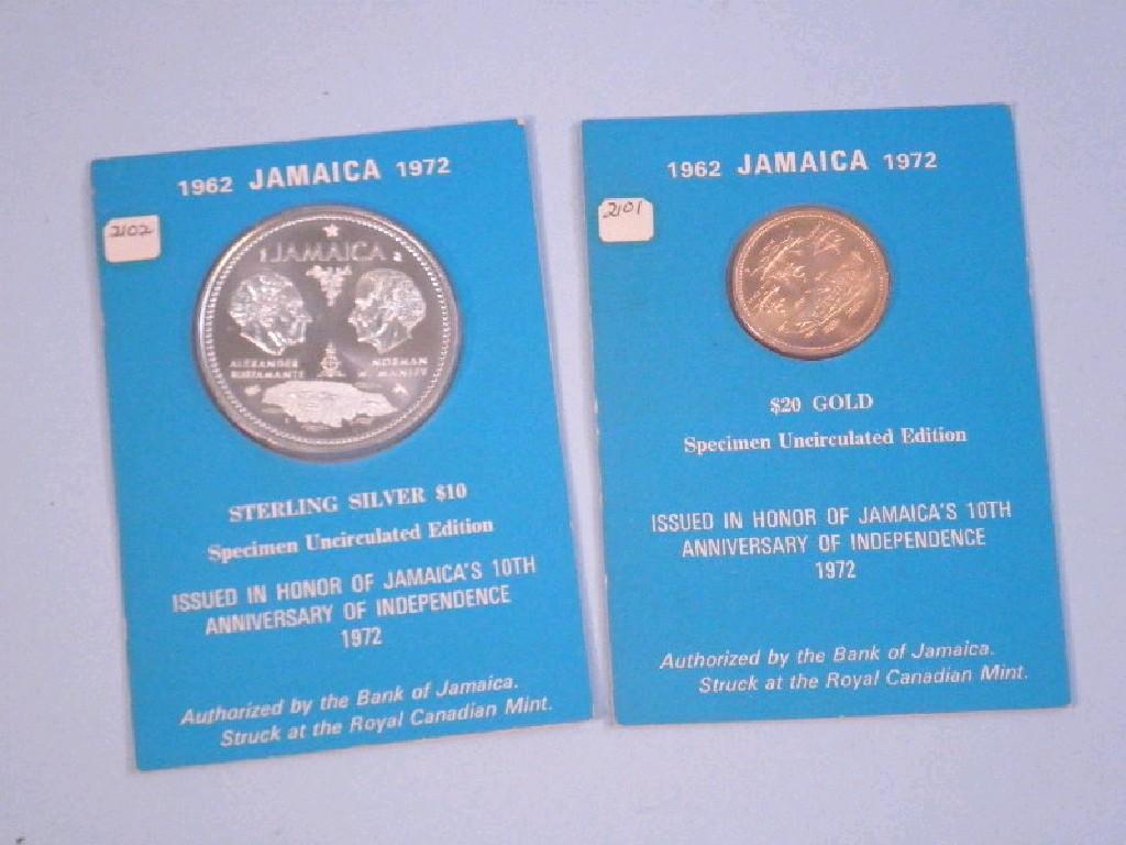 Appraisal: Jamaica twenty dollar gold Anniversary of Independence ten dollar silver