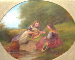 Appraisal: English Provincial School th century- Two girls seated in woodland