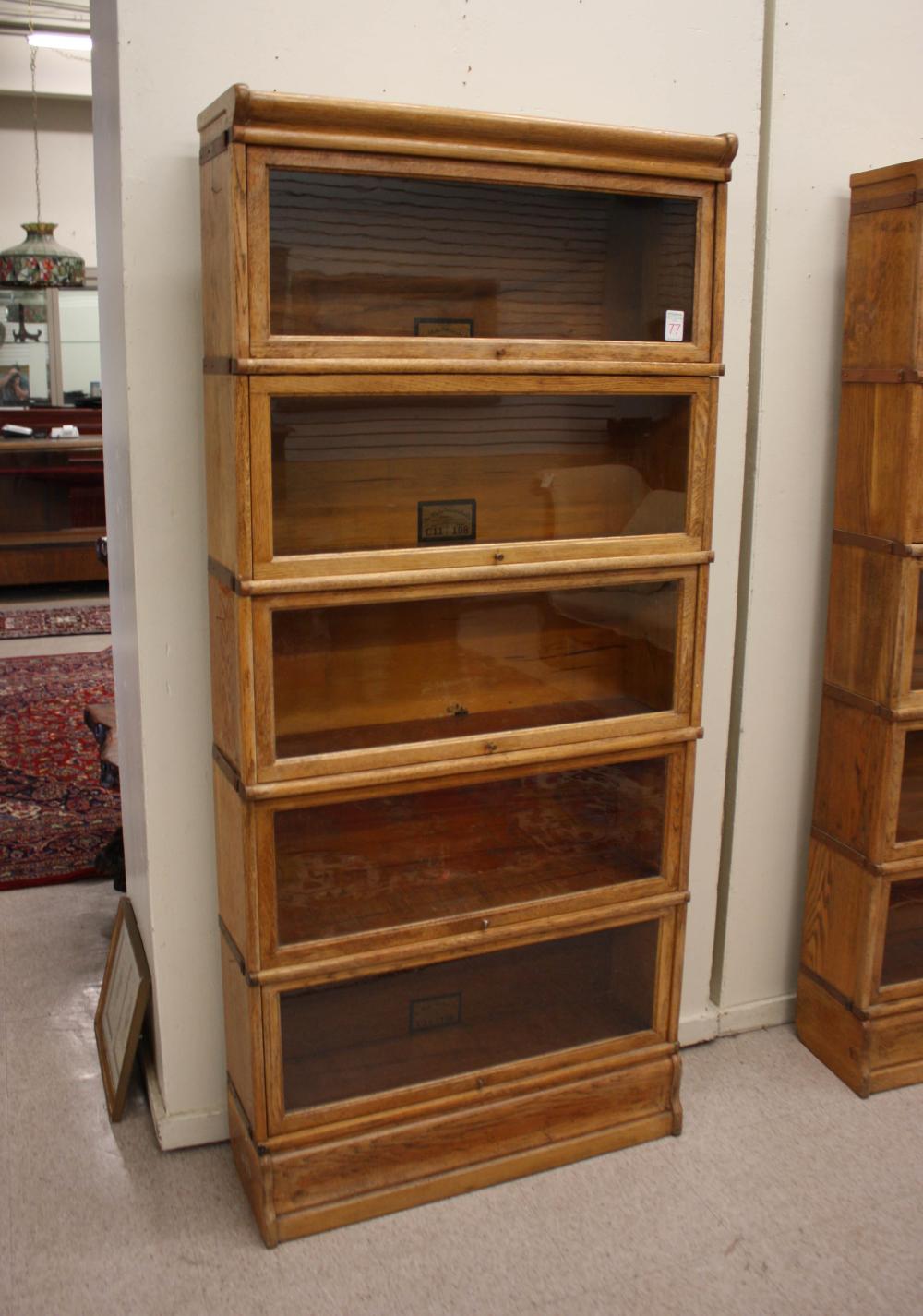 Appraisal: FIVE-SECTION STACKING OAK BOOKCASE The Globe-Wernicke Co Cincinnati Ohio c