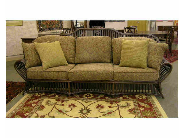 Appraisal: Ficks-Reed rush tied rattan three-piece sunroom group with sofa and