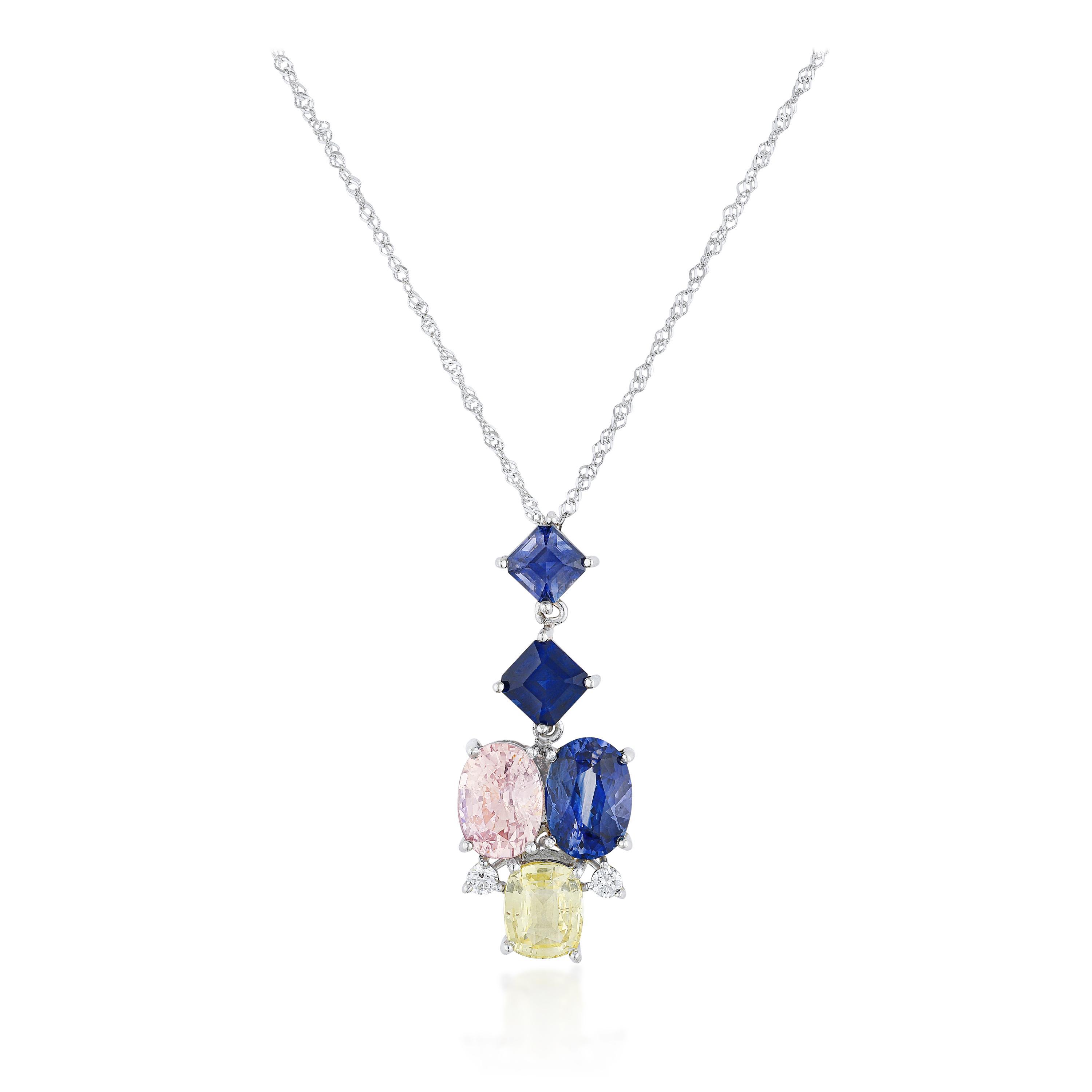 Appraisal: MULTI-COLORED SAPPHIRE PENDANT NECKLACE METAL platinum and K white gold