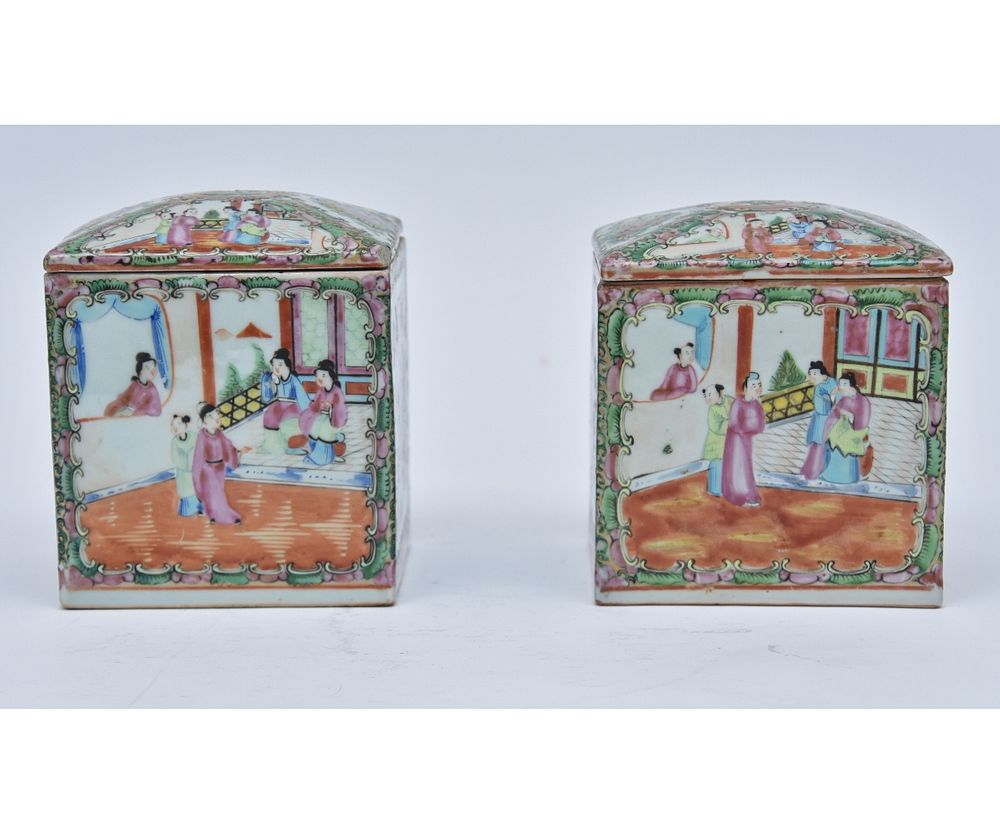 Appraisal: Large Pair Rose Medallion Porcelain Cannisters Large pair of Rose