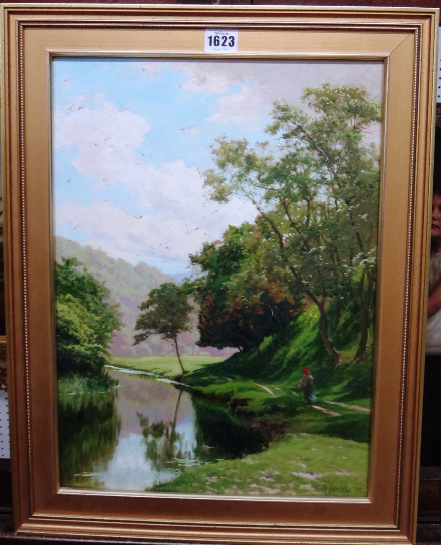 Appraisal: Edward Henry Holder - River scene oil on board signed