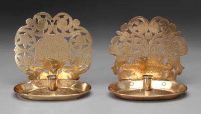 Appraisal: Two brass sconces one back with vase of tulips one